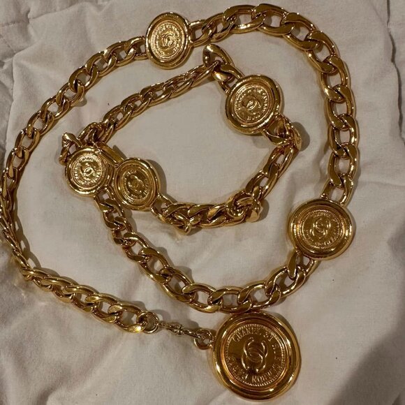 CHANEL Accessories - Chanel Vintage Gold Plated Coin Belt